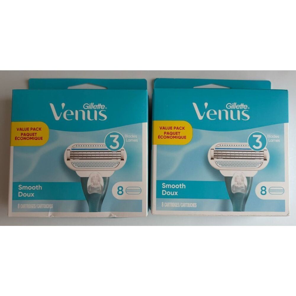2 Gillette Venus Smooth 3 Blade Value Pack 8 Refill Cartridges Ea